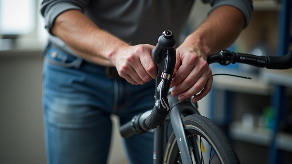 Person performing brake check on bicycle, hands adjusting brake lever